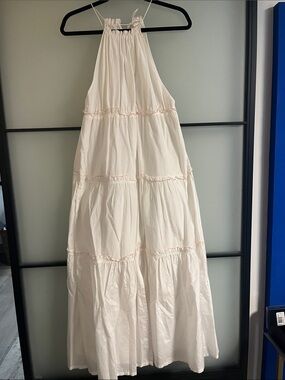 Club Monaco Cream Tiered Halter Midi Dress